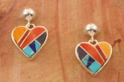 Calvin Begay Genuine Genuine Gemstones Sterling Silver Heart Earrings